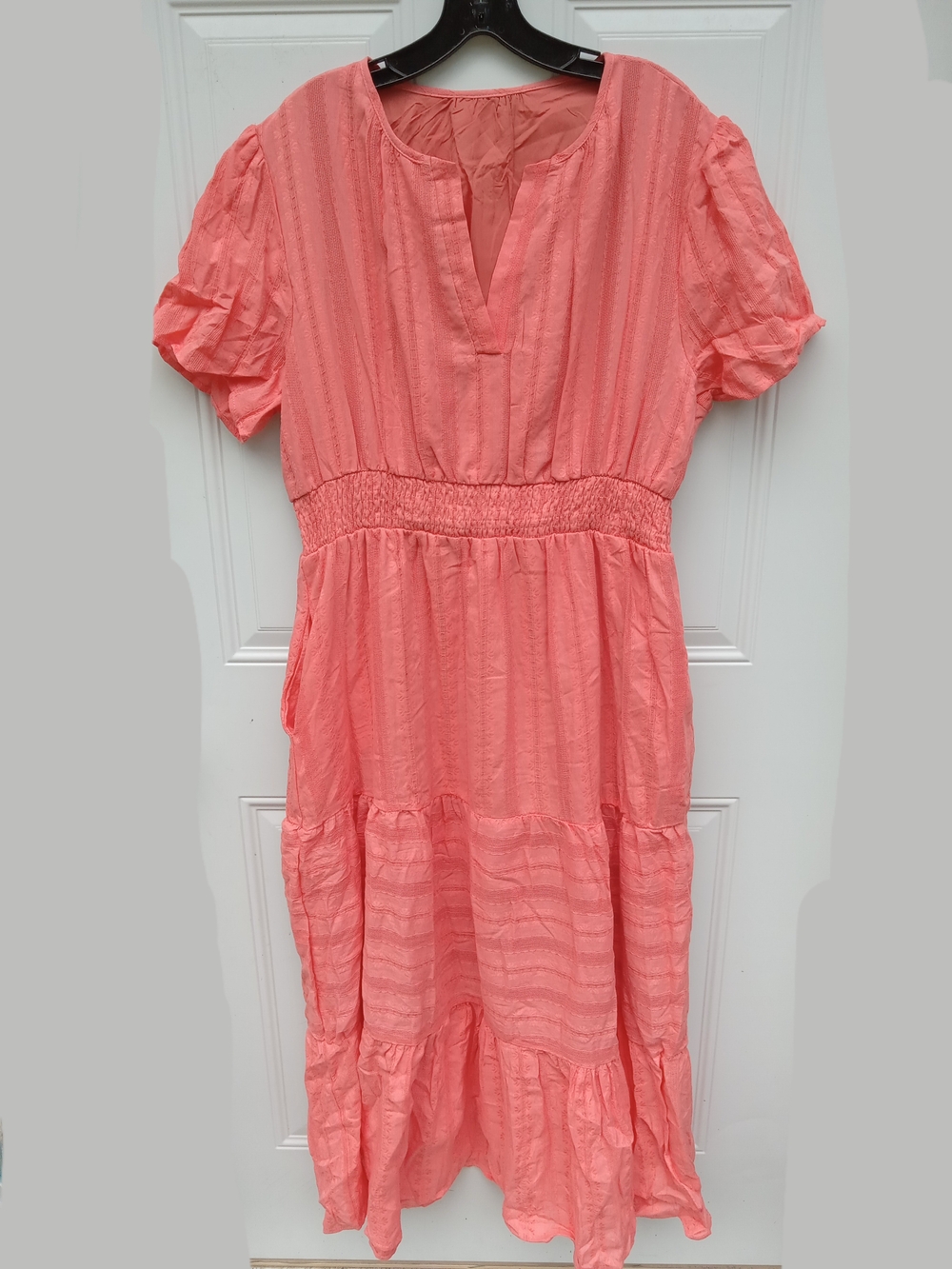 Bright Peach Tiered Midi/Maxi Cotton Dress